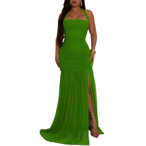 ชุดเดรสยาวผ้าตาข่ายคุณภาพสูง เอวธรรมชาติ สีพื้นเรียบ ไร้แขน เปิดหลัง เซ็กซี่ ผ่าข้าง แฟชั่นฤดูร้อนสำหรับผู้หญิง - Product Image 5