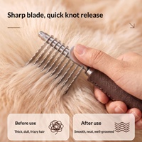 Peigne démêlant pour animaux de compagnie, couteau de toilettage à 9 dents avec poignée latérale, lame démêlante en métal/plastique/TPR pour le dropshipping