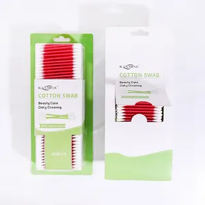 Friendly Free Sample 500 Pieces Red Paper Stick Cotton Bud With Card Suction Package