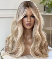 Peluca de Cabello Virgen 100% con Base de Seda Transparente, Estilo Ruso, Larga, Rubia con Raíz Marrón Ceniza, Sin Pegamento, Gorro Pequeño Personalizado, Estilo Judío para Mujer