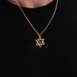 Collier pendentif pour homme en acier inoxydable, fait main, poli miroir, avec motif <span class=keywords><strong>Chai</strong></span> et Étoile de David, cadeau juif - Product Image 5