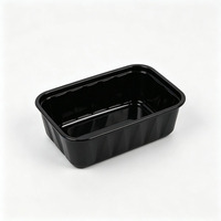 Conteneur en plastique rectangulaire noir jetable pour la restauration, emballage à emporter, boîte alimentaire pour la vente en gros