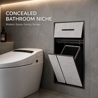 Poubelle de toilette d'hôtel 2 niveaux tout-en-un moderne d'angle en acier inoxydable dissimulée, étanche et peu encombrante avec porte-brosse