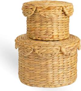 Panier à linge vintage en jacinthe d'eau naturelle du Vietnam, forme de fleur, avec poignées, taille personnalisée, décoration de chambre d'enfant - Product Image 1