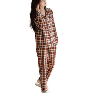 2025 nouveau Qiaoling'Er femmes tenue décontracté confortable respirant coton à manches longues taille élastique pyjamas solide motif automne - Product Image 5