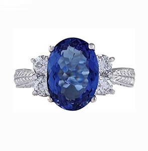 Cincin Perhiasan Wanita Grosir Berlapis Rhodium Perak Sterling S925 Oval Safir Biru CZ Cluster Janji Pertunangan Koktail - Product Image 1
