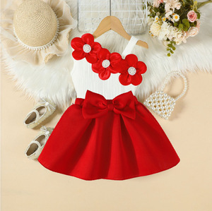 Set Estivo per Ragazze 2026: Top Corto Bianco con Fiori 3D + Gonna Rossa con Fiocchi e Volant, Set di Moda 2 Pezzi - Product Image 2