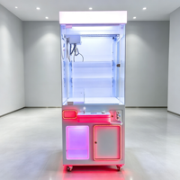 Mesin Cakar Hadiah LED Neon Desain Modern Premium, Dioperasikan dengan Koin, Mesin Permainan Vending untuk Penggunaan Komersial