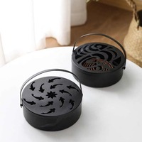 Plaque de support ronde en métal pour cadre d'été Portable Spiral With Cover Mosquito Coil Holder Tray Incens Insect Repellent
