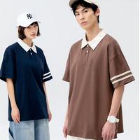 T-shirt Polo Unisexe Décontracté Quotidien Nouvelle Collection 2026 210 g/m² Coupe Oversize à Deux Rayures Manches Courtes Col Contrastant Polyvalent pour le Quotidien