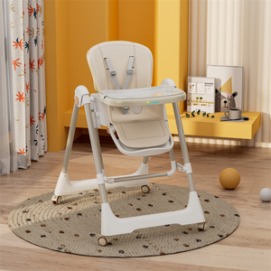 <span class=keywords><strong>Chaise</strong></span> <span class=keywords><strong>haute</strong></span> pour bébé avec double plateau, <span class=keywords><strong>harnais</strong></span> à <span class=keywords><strong>5</strong></span> <span class=keywords><strong>points</strong></span>, <span class=keywords><strong>chaise</strong></span> d'alimentation pliable pour nourrissons avec réglage de la hauteur sur <span class=keywords><strong>5</strong></span> positions et roues - Product Image 1