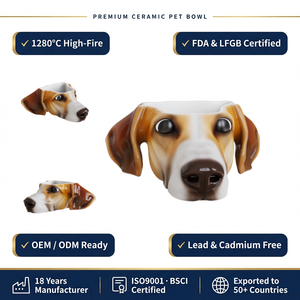 Vente en gros de bols à nourriture et à eau en céramique personnalisés, portables, solides, au design réaliste en forme de tête de chien <span class=keywords><strong>Jack</strong></span> Russell Terrier - Product Image 1