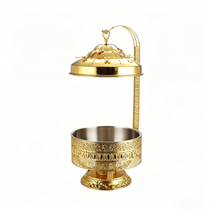 FLEY 8L Gold Stainless Steel Round Chafing Dish Hanging Lid Buffet <strong>Food</strong> Warmer Alcohol Fuel Hotel Catering <strong>Server</strong> - Product Image 4