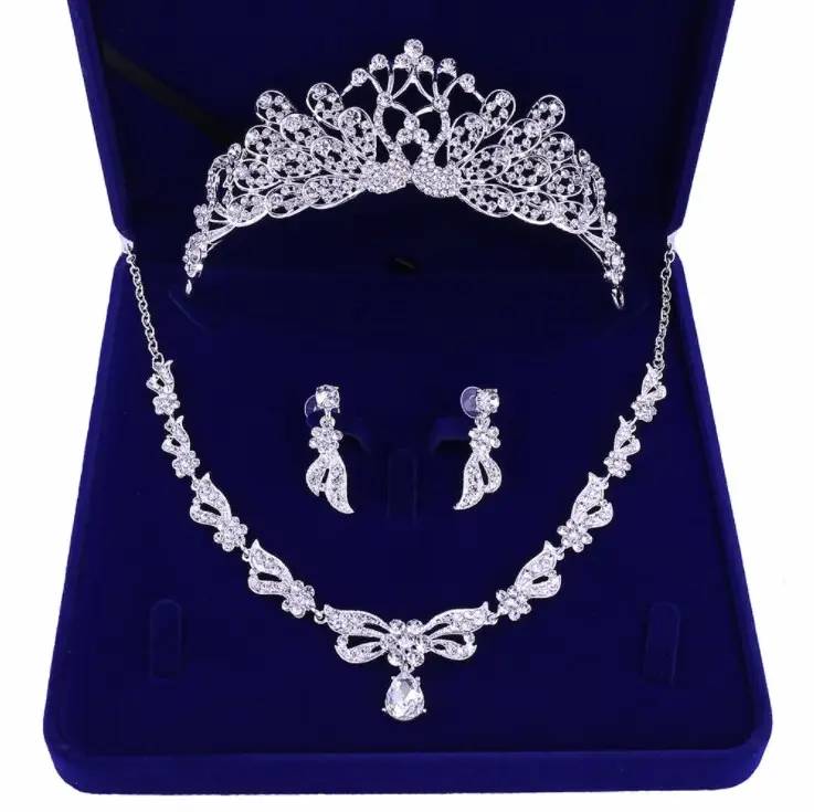 Neues Design bling Luxus Hochzeit Ohrring Halskette Set Braut Tiara Krone Braut schmuck Set