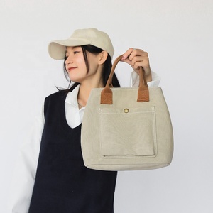 Canvas Zipper Retro Softsided Double Shoulder Tote <strong>Straps</strong> Shopping Handbag Tote Bag Women <strong>with</strong> Front Metal Button Pocket - Product Image 2