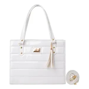 Bolso Bandolera Acolchado para Mujer Fana Kaela, Forro de PU Blanco, Cierre Abierto, Bolso Casual con Decoración de Borlas - Product Image 4