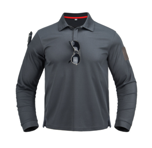 Camiseta Polo Táctica de Manga Larga de Secado Rápido DF25 Gris, Estilo Solapa, Ropa Deportiva para Exteriores, Venta al Por Mayor - Product Image 2