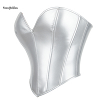 Corset Femme Top Y2K Métallique Brillant Dos Ouvert Désossé Bustier Esthétique Cuir Bodyshaper Crop Tops Argent