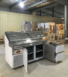 78 inch thương mại nhiệt độ gấp đôi <span class=keywords><strong>Pizza</strong></span> chuẩn bị quầy làm lạnh bàn làm việc làm mát không khí cho salad Bar chuẩn bị <span class=keywords><strong>Pizza</strong></span> - Product Image 5