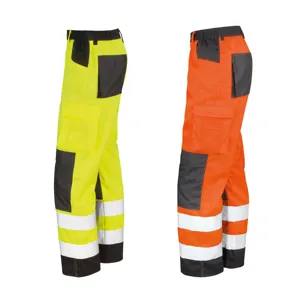 Calça de segurança masculina 100% algodão laranja para trabalho, roupa de trabalho com carga laranja para construção