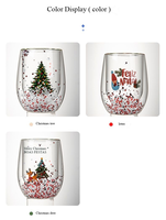 Gobelet en verre borosilicate à double paroi sans BPA de 10 oz avec impression d'arbre de Noël et couvercle – Verres isolants tendance pour café, thé, vin – Idéal comme cadeau