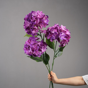 Flores Artificiales de Hortensia, Color Morado Intenso, Rama Individual, Arreglo Floral Realista, Decoración de Escritorio - Product Image 3