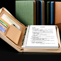Portafolio Vintage A4, Carpeta de Negocios de Cuero PU con Cierre de Cremallera, Soporte para Teléfono, Ranuras para Tarjetas para Trabajo y Viajes