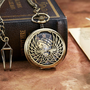<span class=keywords><strong>Montre</strong></span> <span class=keywords><strong>de</strong></span> poche mécanique <span class=keywords><strong>de</strong></span> luxe antique dorée pour hommes et femmes, pendentif collier, design unique creux, crâne double face - Product Image 1