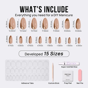 BTArtbox – Kits de faux ongles souples personnalisés avec logo, design artistique doré de luxe, forme amande, vente en gros - Product Image 3