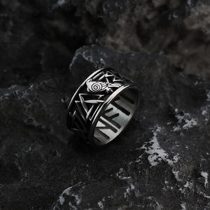 European American Retro Stainless Steel Men's <b>Ring</b> Viking Runes Geometric Design Gift Jewelry - Product Image 1