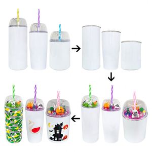 White Diy Topper Blank Sublimation 10Oz Lowball 22Oz Fatty 20Oz Tumblers With Dome Straw Lids for Mini Resin Figures - Product Image 1