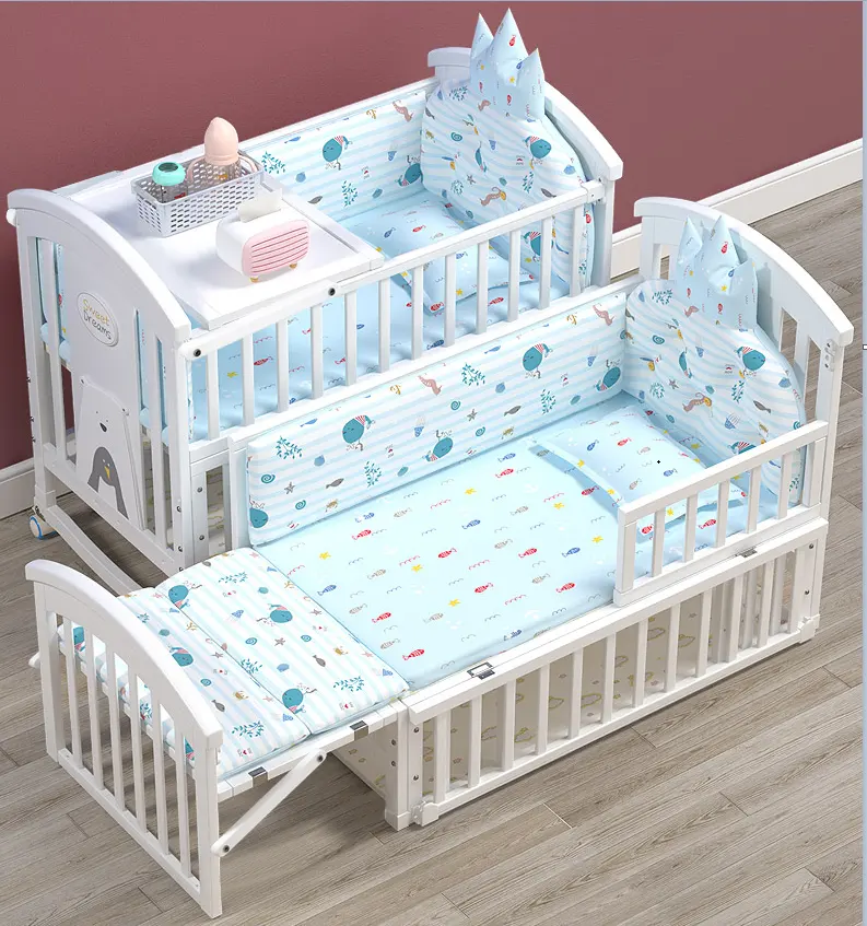 4-In-1 Multifunctionele Baby Meubels Baby Bed Grenen Massief Houten Baby Bed