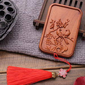 Miroir de maquillage portable Weijun en bois de santal vert, carré, en bois de rose lourd et précieux FJZ - Product Image 4