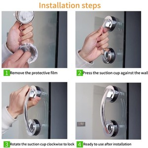 Poignée de porte en verre Huahu avec ventouse, barre d'appui de douche sans perforation pour salle de bain - Product Image 3