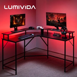 Escritorio de Juegos en Forma de L con RGB, Soporte para Monitor, Regleta Integrada, Mesa Esquinera Económica para Computadora, Ideal para Configuración de Juegos en Casa - Product Image 1