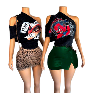 Conjunto de 2 Piezas Peeqi de Verano para Mujer, Camiseta y Shorts/Falda Tejidos con Estampado Digital, Estilo Casual Urbano - Product Image 1