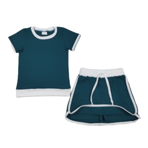 Set di Abbigliamento RTS <span class=keywords><strong>Boutique</strong></span> per Bambine, T-Shirt in Cotone Tinta Unita e Pantaloncini Foderati Traspiranti, Completo 2 Pezzi Coordinato per Sorelle - Product Image 1