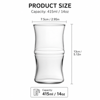 Gobelet en verre borosilicate transparent incurvé de 14 oz avec logo personnalisé, forme de bambou, pour café glacé, jus, cocktail, yaourt