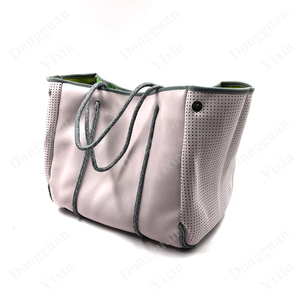 Custom Color Perforated Large Handbag Neoprene Bag Beach Tote Bag for Women with Inner Zipper Pockets