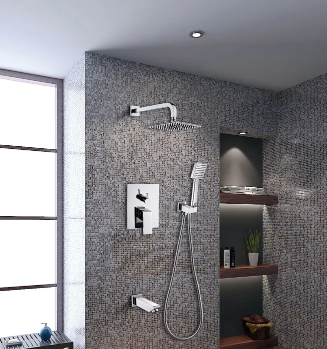 Wall Mount Rainfall Shower Set Chrome Bathroom Waterfall shower faucet set Rain Concealed shower set