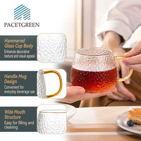 Mug à café en verre martelé vintage de luxe avec poignée dorée, résistant à la chaleur, en borosilicate, sans BPA, passe au lave-vaisselle, cadeau d'affaires pour la maison