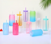 Bocaux Mason réutilisables en plastique coloré de 16oz pour enfants Tasse en acrylique PP avec enveloppes UV DTF et couvercle en paille