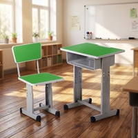 Chaise de bureau scolaire simple ou double, structure acier-bois, table d'étude pour élèves du primaire et du collège