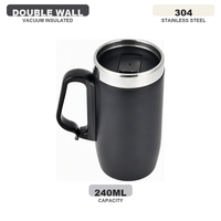 Mug isotherme double paroi en acier inoxydable 250 ml, personnalisable, avec poignée, vente en gros