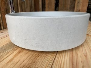 Lavabo Cylindrique Moderne Minimaliste en Béton Gris Clair, Vasque à Poser pour Salle de Bain - Product Image 4