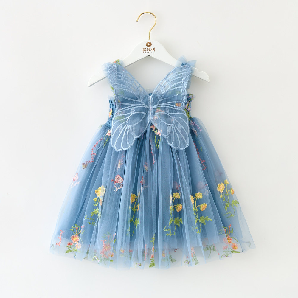 Abiti floreali ricamati blu vestito Tulle bambina