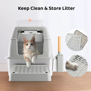 ZMaker Edelstahl Katzen toilette mit Deckel Geschlossene hochseitige Katzen toilette mit abnehmbarem Deckel Große Katzen toilette aus Metall - Product Image 5