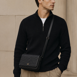 Bolso Bandolera para Hombre, de Cuero PU Tejido, Color Negro, con Correa Ajustable, para Uso Diario, Viajes, Casual, OEM, ODM, Personalizado - Product Image 1