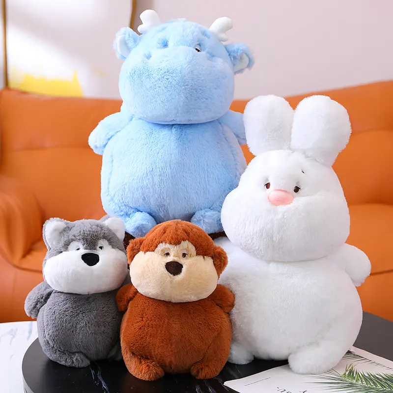 Colección de juguetes de peluche de animales de venta de fabricante, juguetes de peluche de animales de pareja de invierno cálido con patrón lindo gordo