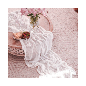 Light <b>Pink</b> Woven Cheesecloth Table Runner 100% Polyester Wabi-Sabi Luxury Printed Design for Delicate Feminine Home Wedding - Product Image 1